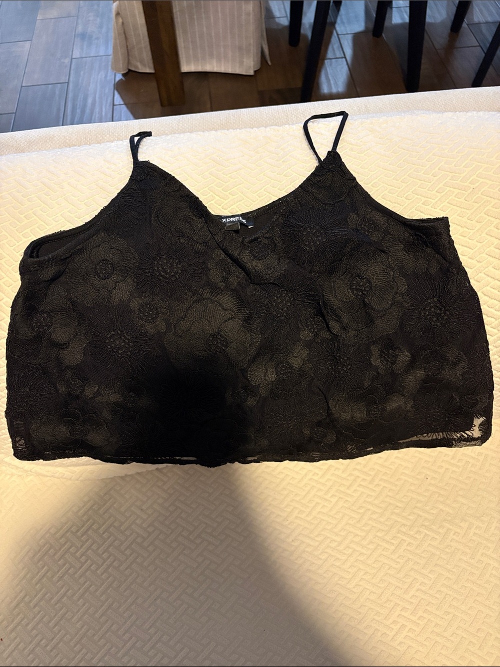 Express Black Floral Lace Cropped Blouse